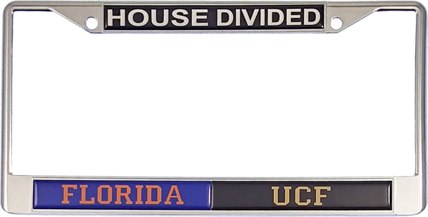 Florida + Central Florida (UCF) House Divided Split License Plate Frame [Silver]
