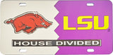 Arkansas + LSU House Divided Split License Plate Tag [Silver/Purple]