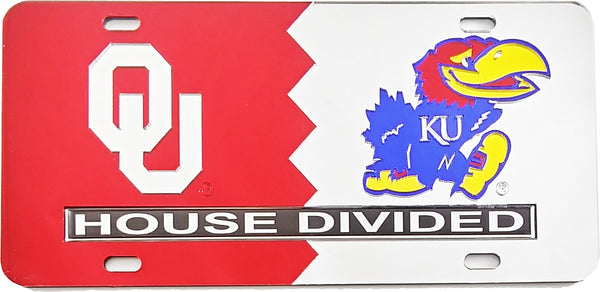 Oklahoma + Kansas House Divided Split License Plate Tag [Red/Silver]