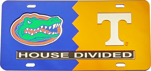 Florida + Tennessee House Divided Split License Plate Tag [Blue/Orange]