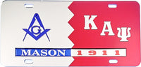 Mason + Kappa Alpha Psi Split Mirror License Plate [Silver/Red - Car or Truck]