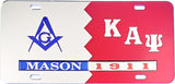 Mason + Kappa Alpha Psi Split Mirror License Plate [Silver/Red - Car or Truck]
