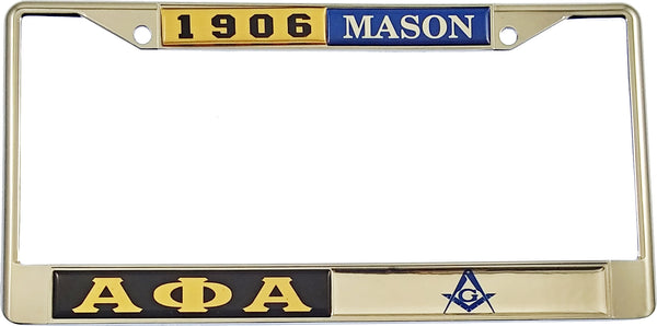 Alpha Phi Alpha + Mason Split Founder Year License Plate Frame [Black/Silver]