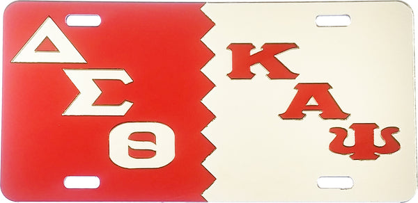 Delta Sigma Theta + Kappa Alpha Psi Split Mirror License Plate [Red/Silver/Silver/Red]
