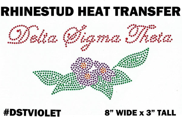 Delta Sigma Theta Violet Rose Flower Rhinestud Heat Transfer [Multi-Colored]