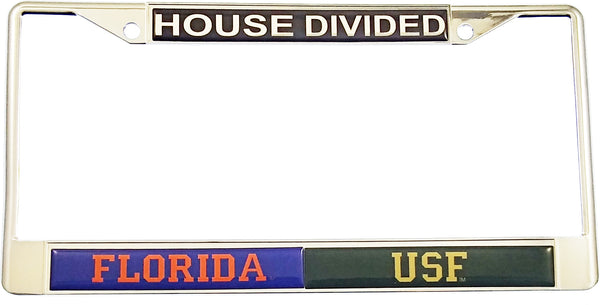 Florida + South Florida (USF) House Divided Split License Plate Frame [Silver]