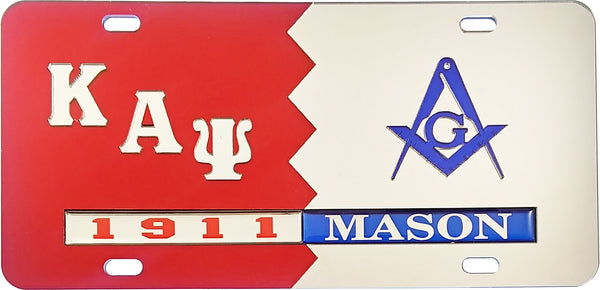 Kappa Alpha Psi + Mason Split Founder Year License Plate [Red/Silver]