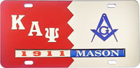 Kappa Alpha Psi + Mason Split Mirror License Plate [Red/Silver - Car or Truck]