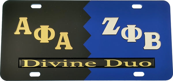 Alpha Phi Alpha + Zeta Phi Beta Split Divine Duo License Plate [Black/Blue]