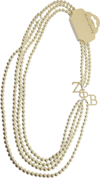 Zeta Phi Beta 4 Strand Pearl Necklace [White]