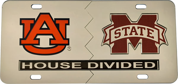 Auburn + Mississippi State House Divided Split License Plate Tag [Silver/Silver]