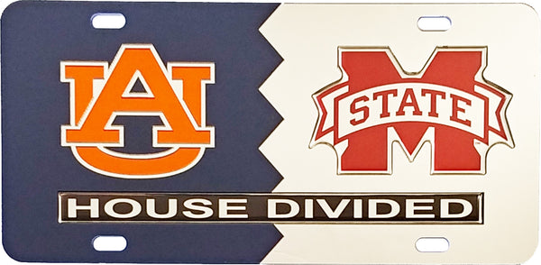 Auburn + Mississippi State House Divided Split License Plate Tag [Blue/Silver]