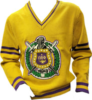 Buffalo Dallas Omega Psi Phi Chenille V-Neck Varsity Sweater [Gold]