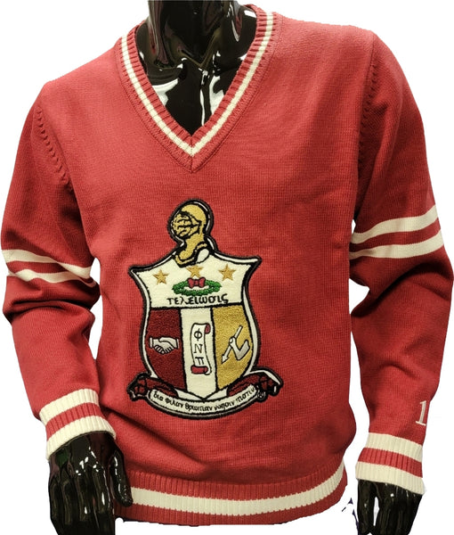 Buffalo Dallas Kappa Alpha Psi Chenille V-Neck Varsity Sweater [Crimson Red]