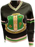 Buffalo Dallas Alpha Kappa Alpha Chenille V-Neck Varsity Sweater [Black]