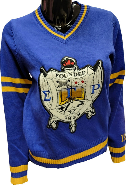 Buffalo Dallas Sigma Gamma Rho Chenille V-Neck Varsity Sweater [Blue]