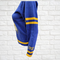 Buffalo Dallas Sigma Gamma Rho Chenille V-Neck Varsity Sweater [Blue]