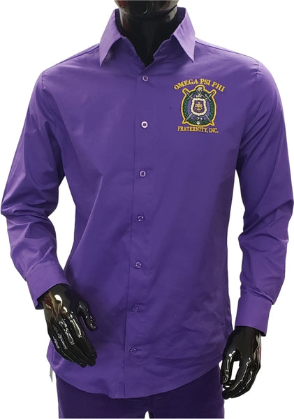 Buffalo Dallas Omega Psi Phi Button Down Collar Shirt [Long Sleeve - Purple]