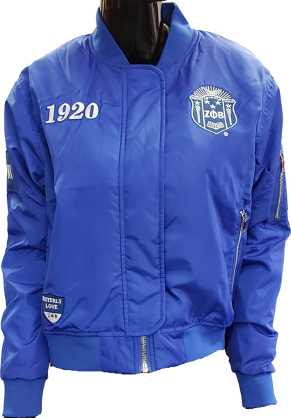 Buffalo Dallas Zeta Phi Beta Bomber Flight Jacket [Blue]