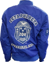 Buffalo Dallas Zeta Phi Beta Bomber Flight Jacket [Blue]