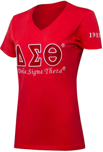 Delta Sigma Theta Luxury Embroidered Womens Tee [Red]