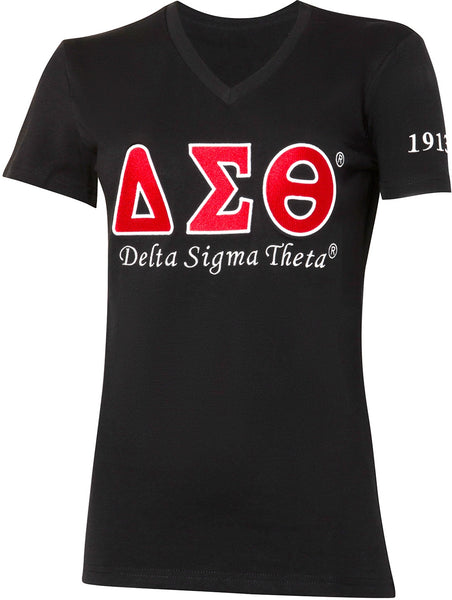 Delta Sigma Theta Luxury Embroidered Womens Tee [Black]