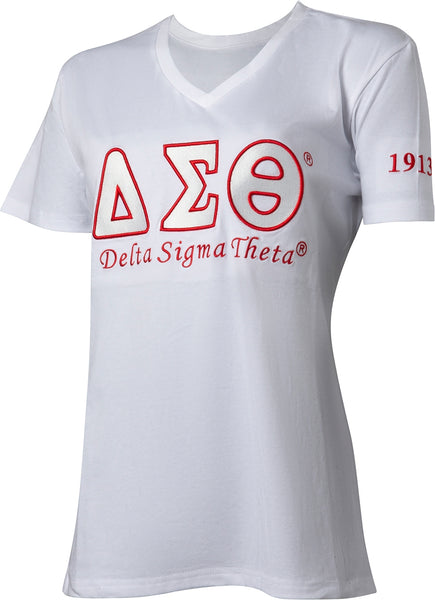Delta Sigma Theta Luxury Embroidered Womens Tee [White]