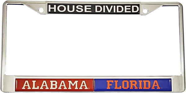 Alabama + Florida House Divided Split License Plate Frame [Silver]
