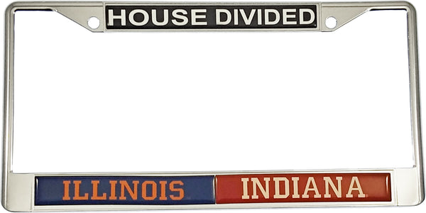 Illinois + Indiana House Divided Split License Plate Frame [Silver]