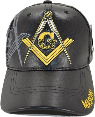 Mason Shadow Emblem PU Leather Mens Cap [Black]