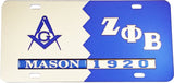 Mason + Zeta Phi Beta Split Founder Year License Plate [Silver/Blue]