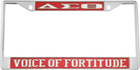 Delta Sigma Theta Voice Of Fortitude License Plate Frame [Silver Standard Frame - Red/Silver]