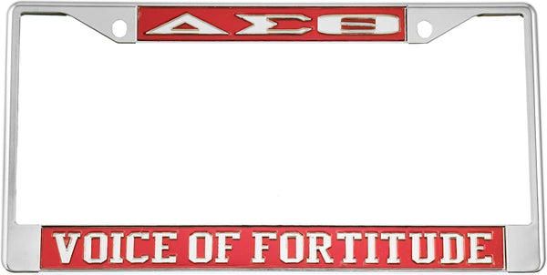 Delta Sigma Theta Voice Of Fortitude License Plate Frame [Silver Standard Frame - Red/Silver]