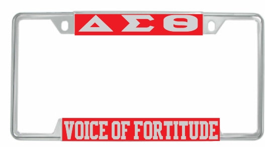 Delta Sigma Theta Voice Of Fortitude License Plate Frame [Decal Visible Frame - Red/Silver]