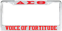 Delta Sigma Theta Voice Of Fortitude License Plate Frame [Silver Standard Frame - Silver/Red]