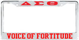 Delta Sigma Theta Voice Of Fortitude License Plate Frame [Silver Standard Frame - Silver/Red]