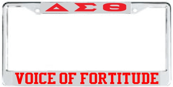 Delta Sigma Theta Voice Of Fortitude License Plate Frame [Silver Standard Frame - Silver/Red]