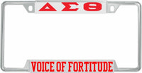 Delta Sigma Theta Voice Of Fortitude License Plate Frame [Decal Visible Frame - Silver/Red]