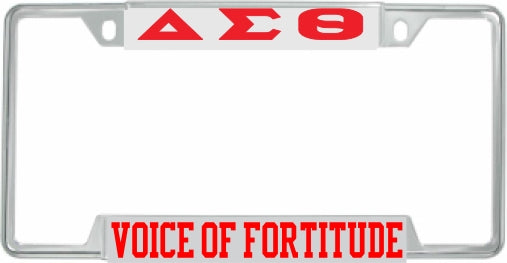 Delta Sigma Theta Voice Of Fortitude License Plate Frame [Decal Visible Frame - Silver/Red]