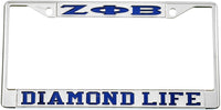 Zeta Phi Beta Diamond Life License Plate Frame [Silver Standard Frame - Silver/Blue]