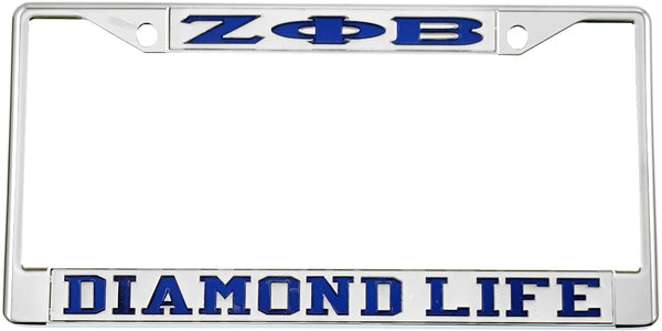 Zeta Phi Beta Diamond Life License Plate Frame [Silver Standard Frame - Silver/Blue]