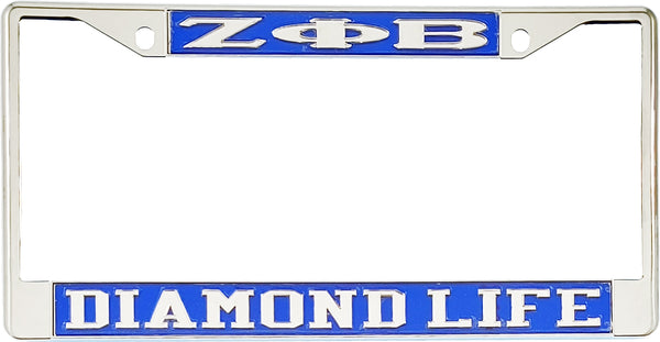 Zeta Phi Beta Diamond Life License Plate Frame [Silver Standard Frame - Blue/Silver]