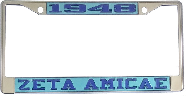 Zeta Phi Beta 1948 Zeta Amicae License Plate Frame [Silver Standard Frame - Sky Blue/Blue]