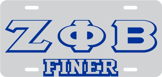 Zeta Phi Beta Finer Outline Mirror License Plate [Silver/Silver/Blue]