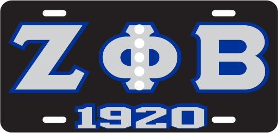 Zeta Phi Beta Pearls 1920 Mirror License Plate [Black/Silver/Blue]