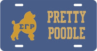 Sigma Gamma Rho Pretty Poodle Symbol Mirror License Plate [Blue/Gold]