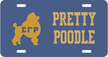 Sigma Gamma Rho Pretty Poodle Symbol Mirror License Plate [Blue/Gold]