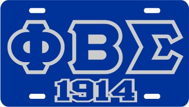 Phi Beta Sigma 1914 Outline Mirror License Plate [Blue/Blue/Silver]