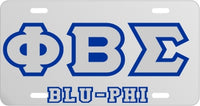 Phi Beta Sigma Blu-Phi Outline Mirror License Plate [Silver/Silver/Blue]