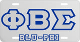 Phi Beta Sigma Blu-Phi Outline Mirror License Plate [Silver/Silver/Blue]